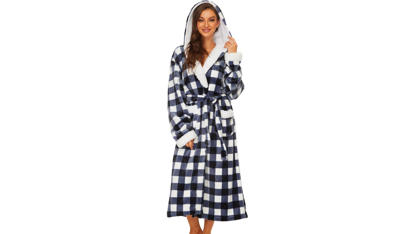 plush fleece plaid robe