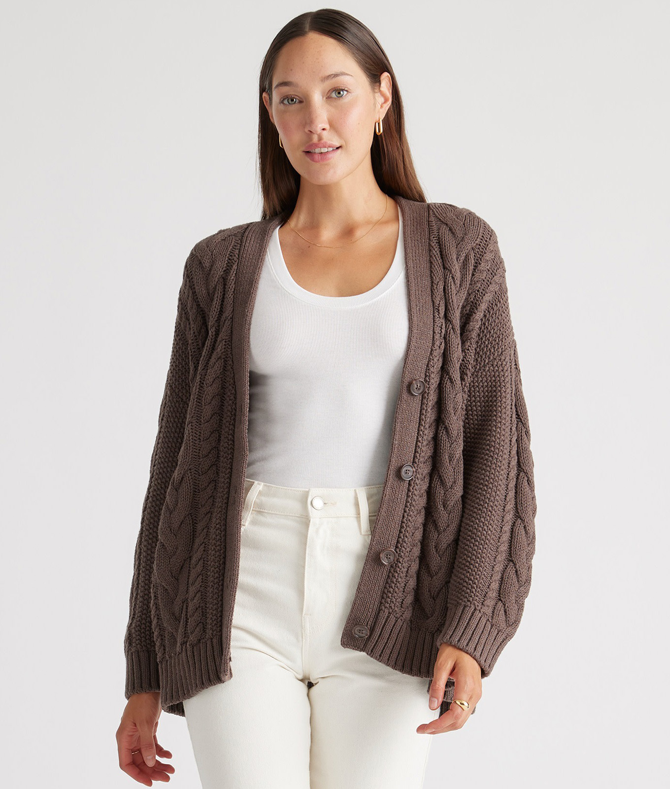 The Quince Organic Cotton Oversized Cable Cardigan.