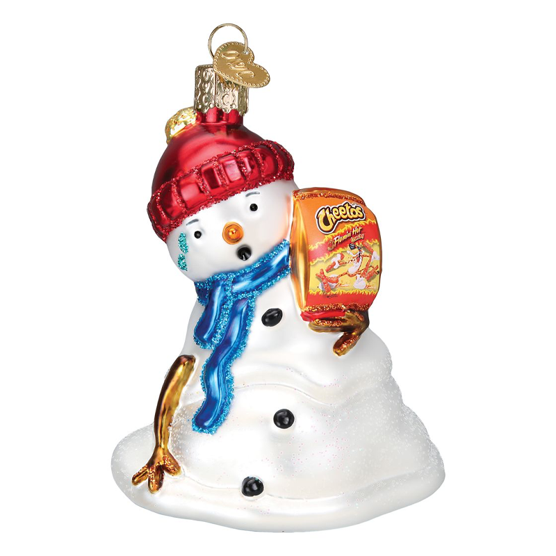 snowman flamin hot cheetos christmas ornament