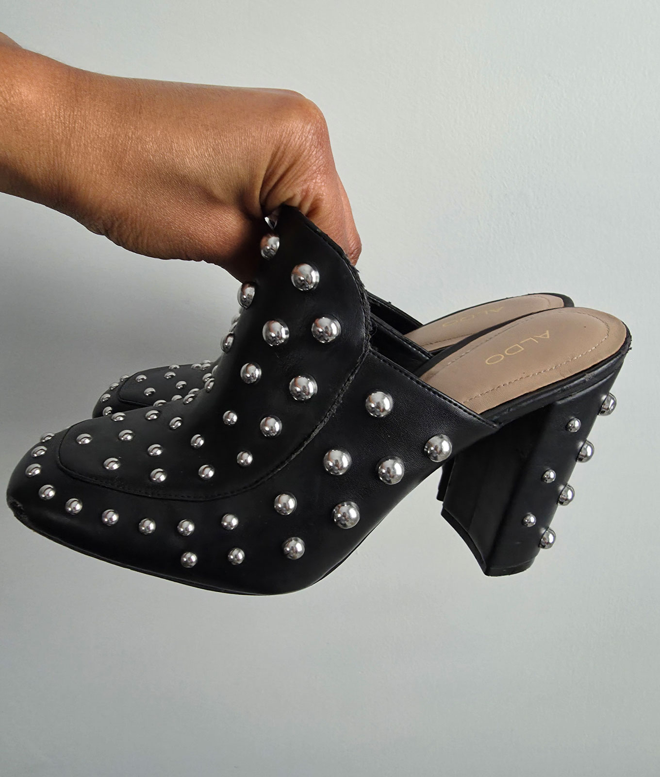 studded heeled mules