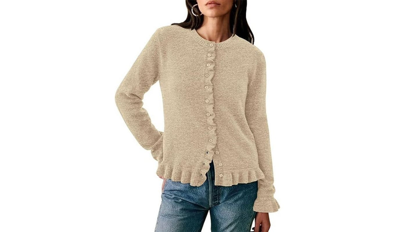 walmart winter fashion PrettyGarden Ruffled Cardigan
