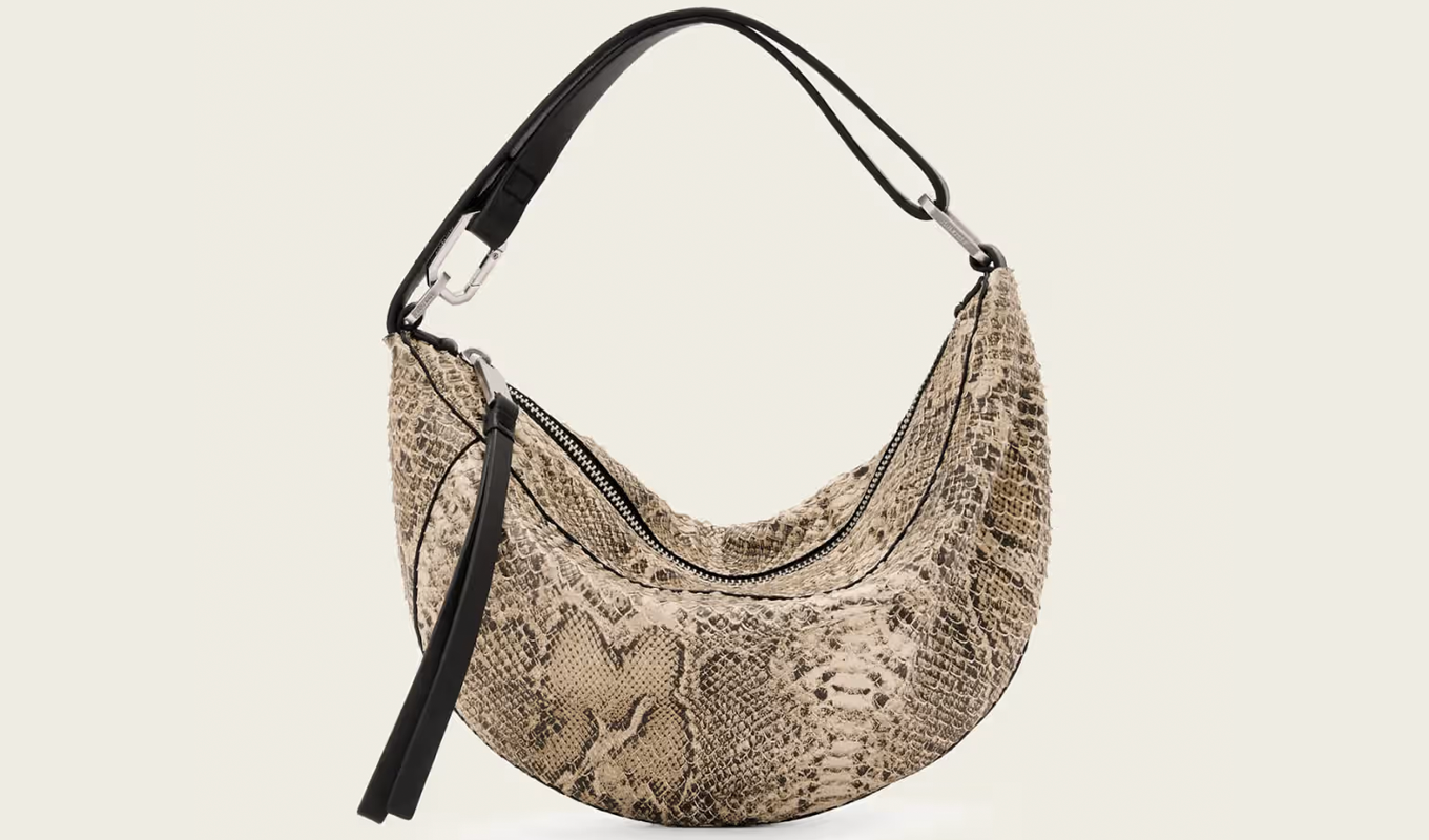 allsaints snakeskin half moon bag