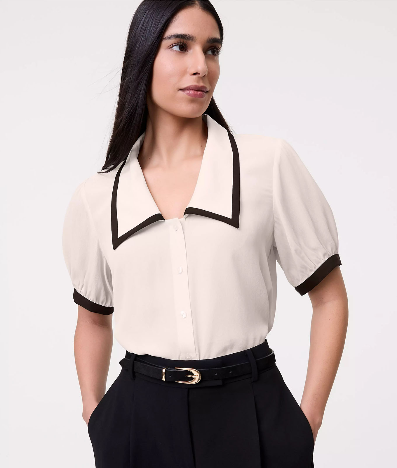 The Ann Taylor Collared Puff Sleeve Blouse.