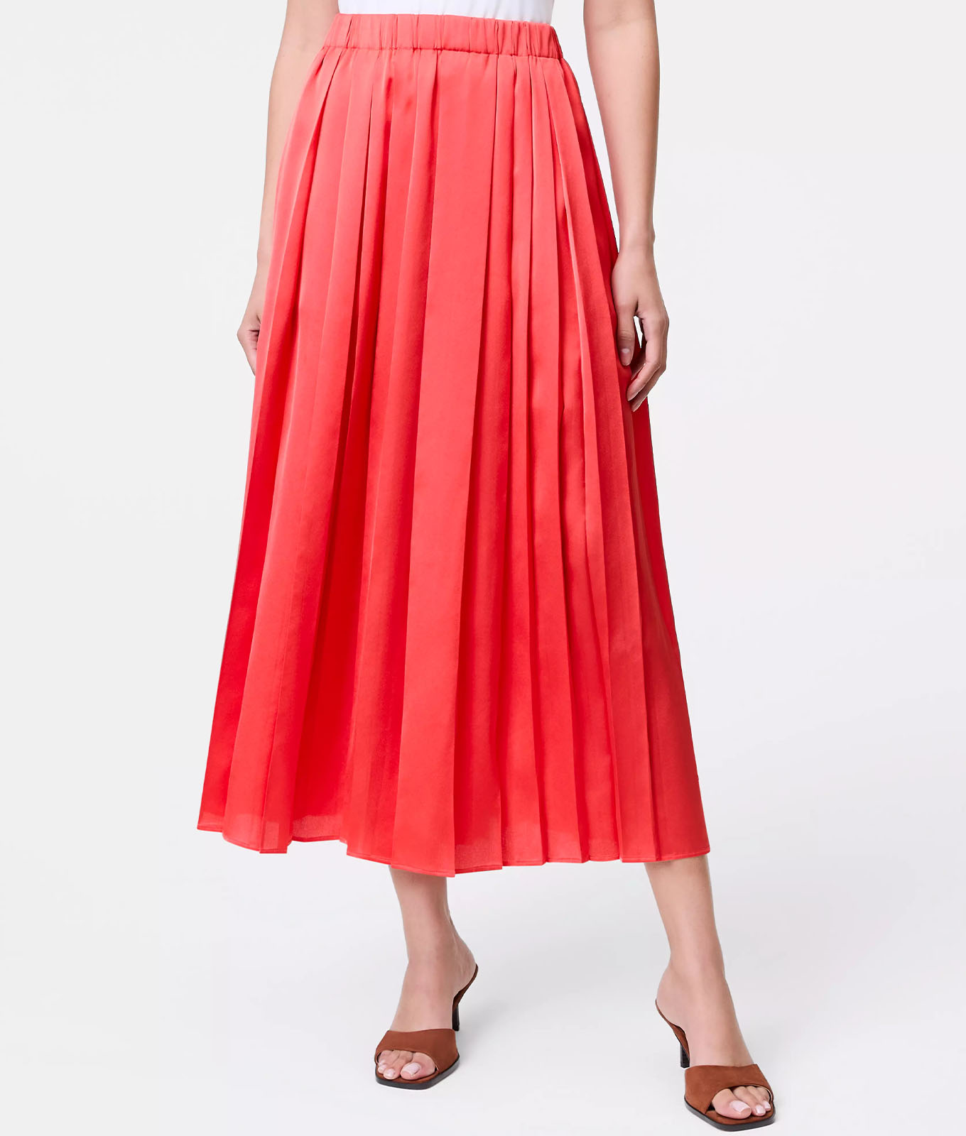 The Ann Taylor Satin Pleated Midi Skirt.