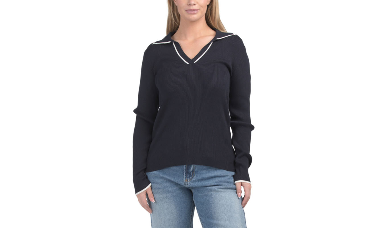 The Elie Tahari Long-Sleeve Collared Sweater.