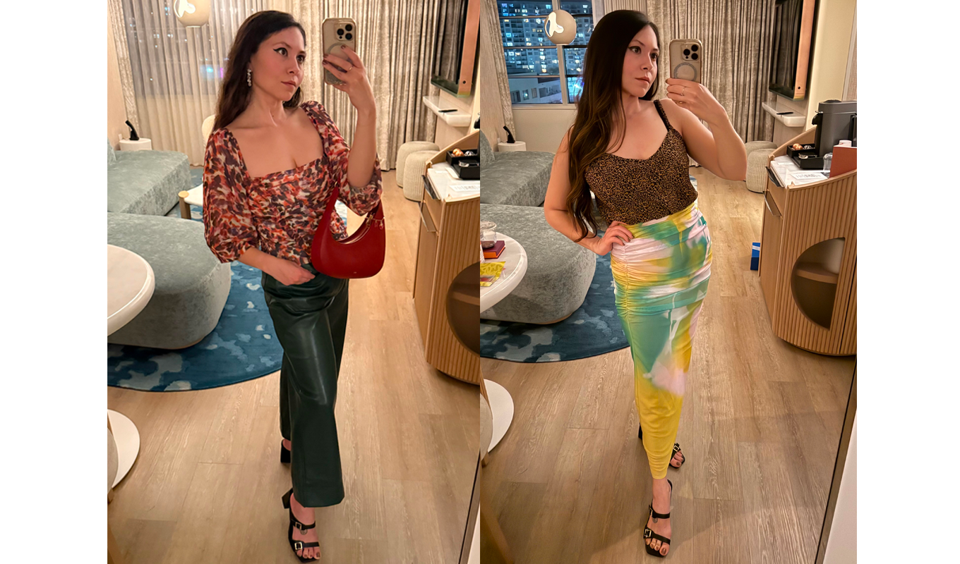 Stitch Fix Petite Review: Editor Stephanie Maida in vacation mirror selfies wearing Stitch Fix outfits