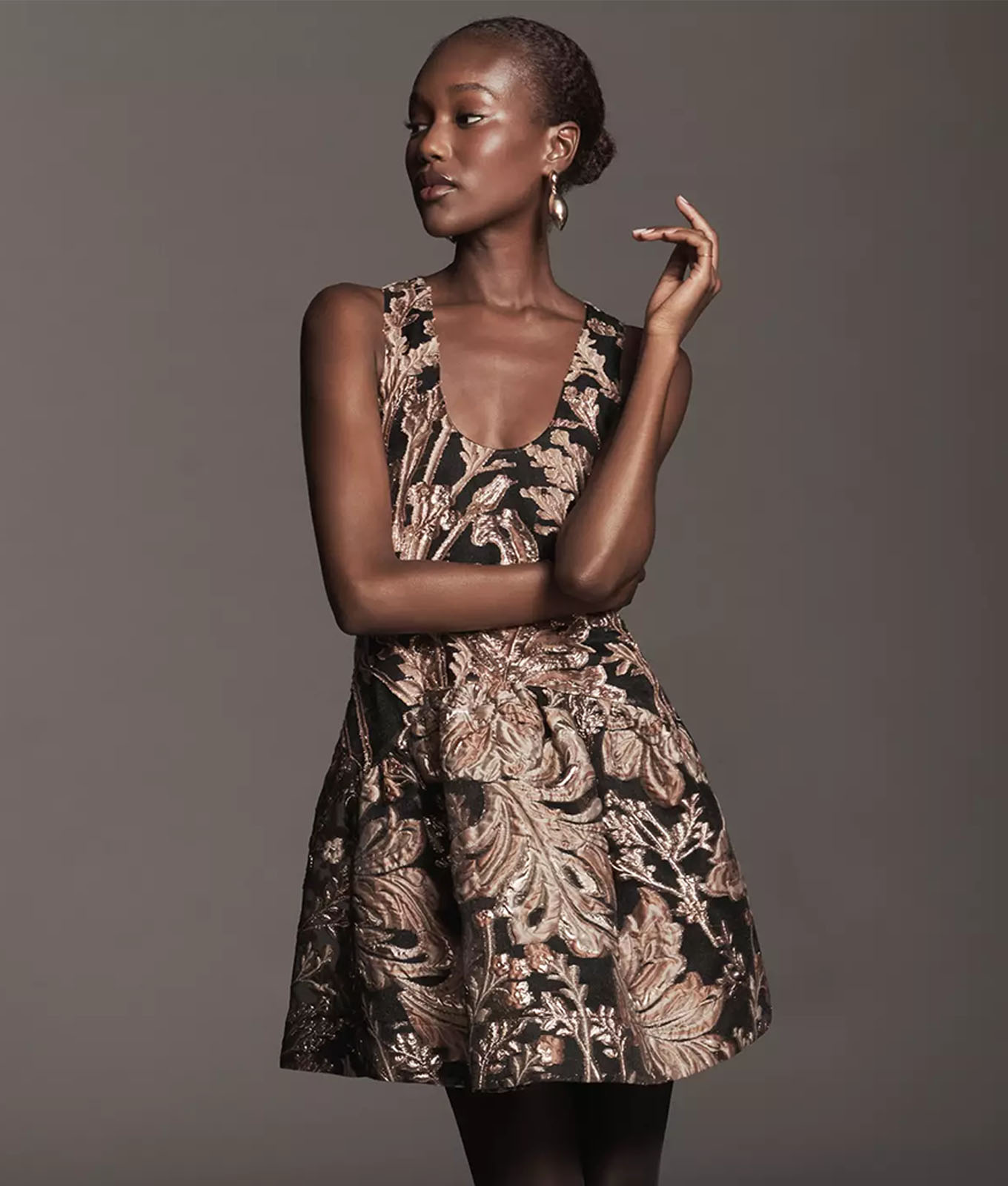 The Maeve Brocade Drop-Waist Mini Dress.