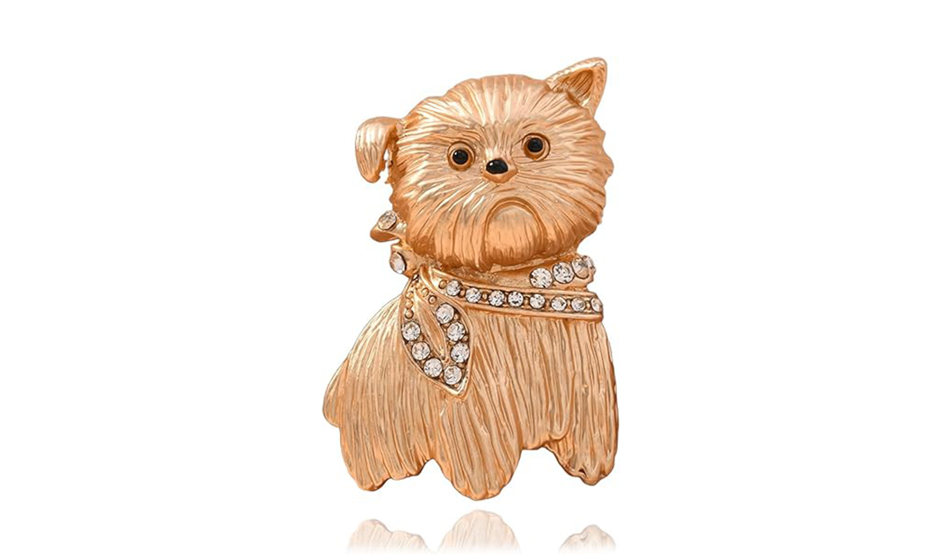 queen camilla dog brooch: hebelee yorkshire terrier brooch
