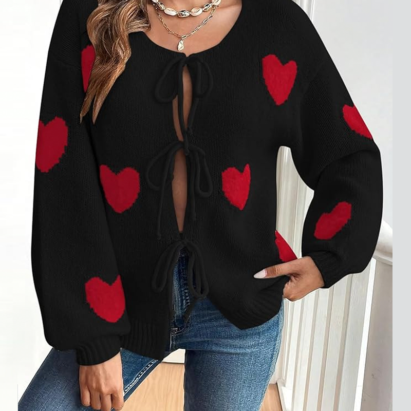red heart bow front cardigan