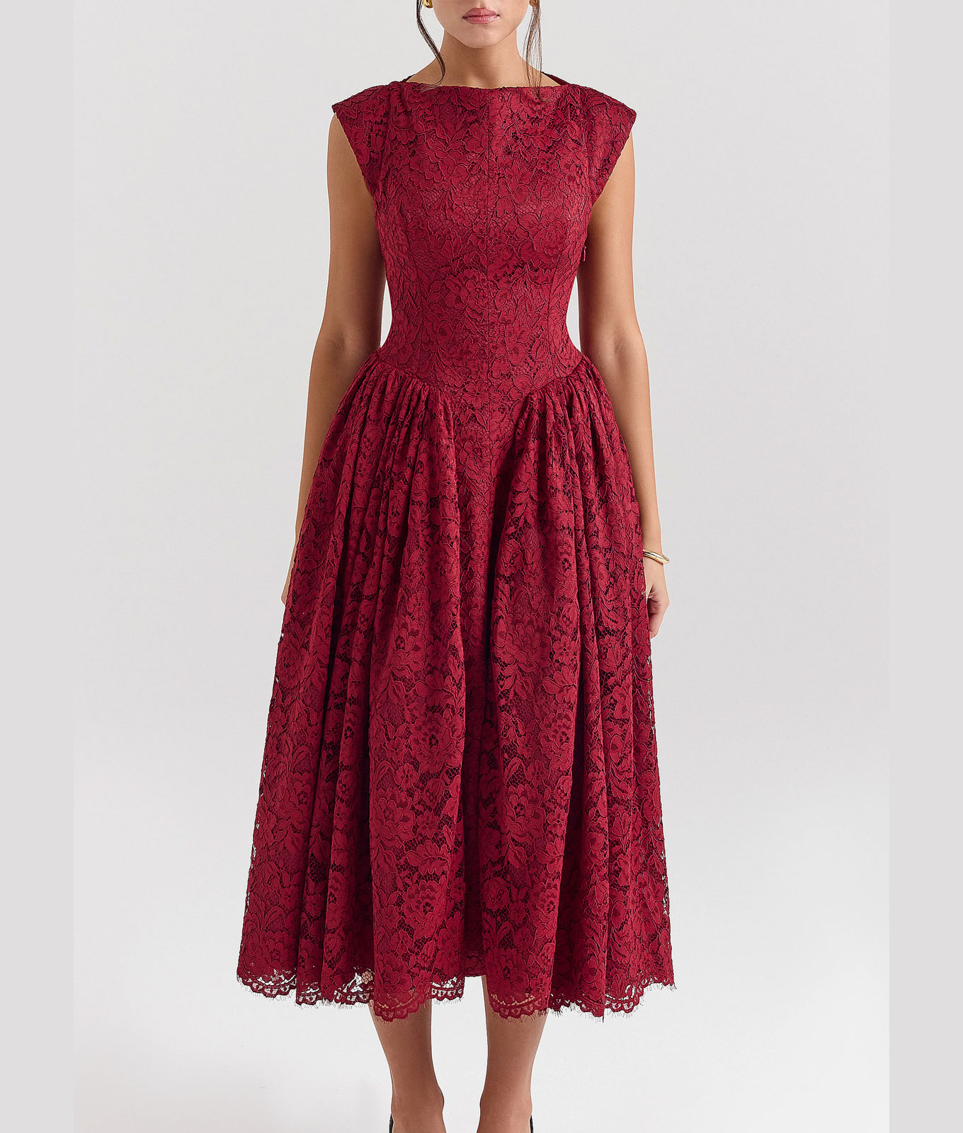 Margot Robbie's Wuthering Heights Style Shift: red lace midi dress