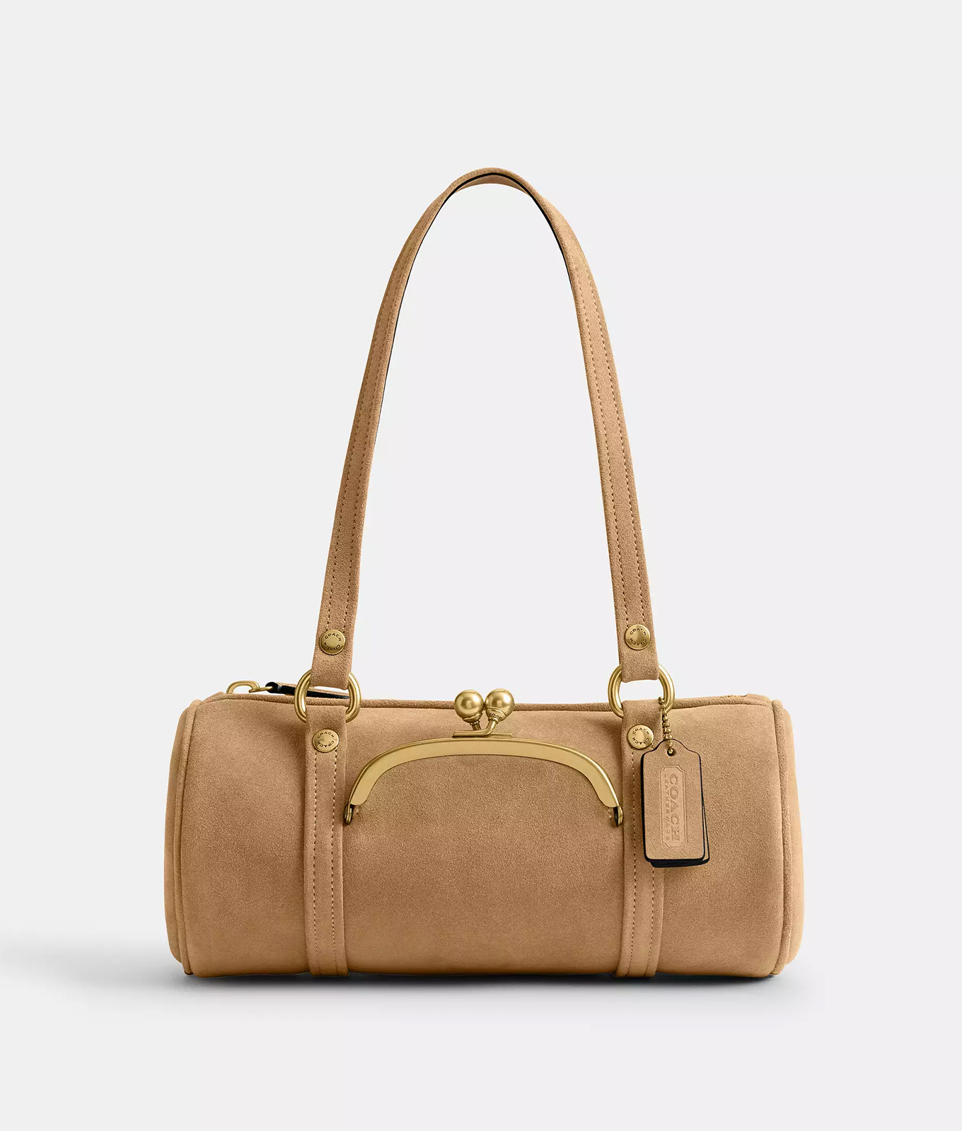 barrel bag trend: coach kisslock barrel bag