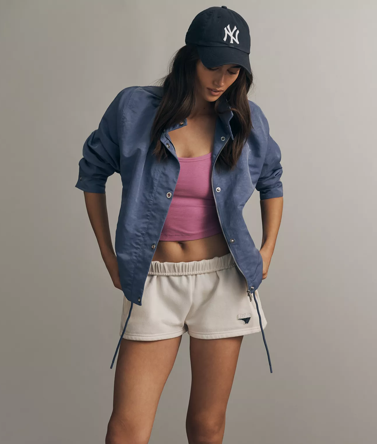 anthropologie spring finds: funnel neck blue jacket
