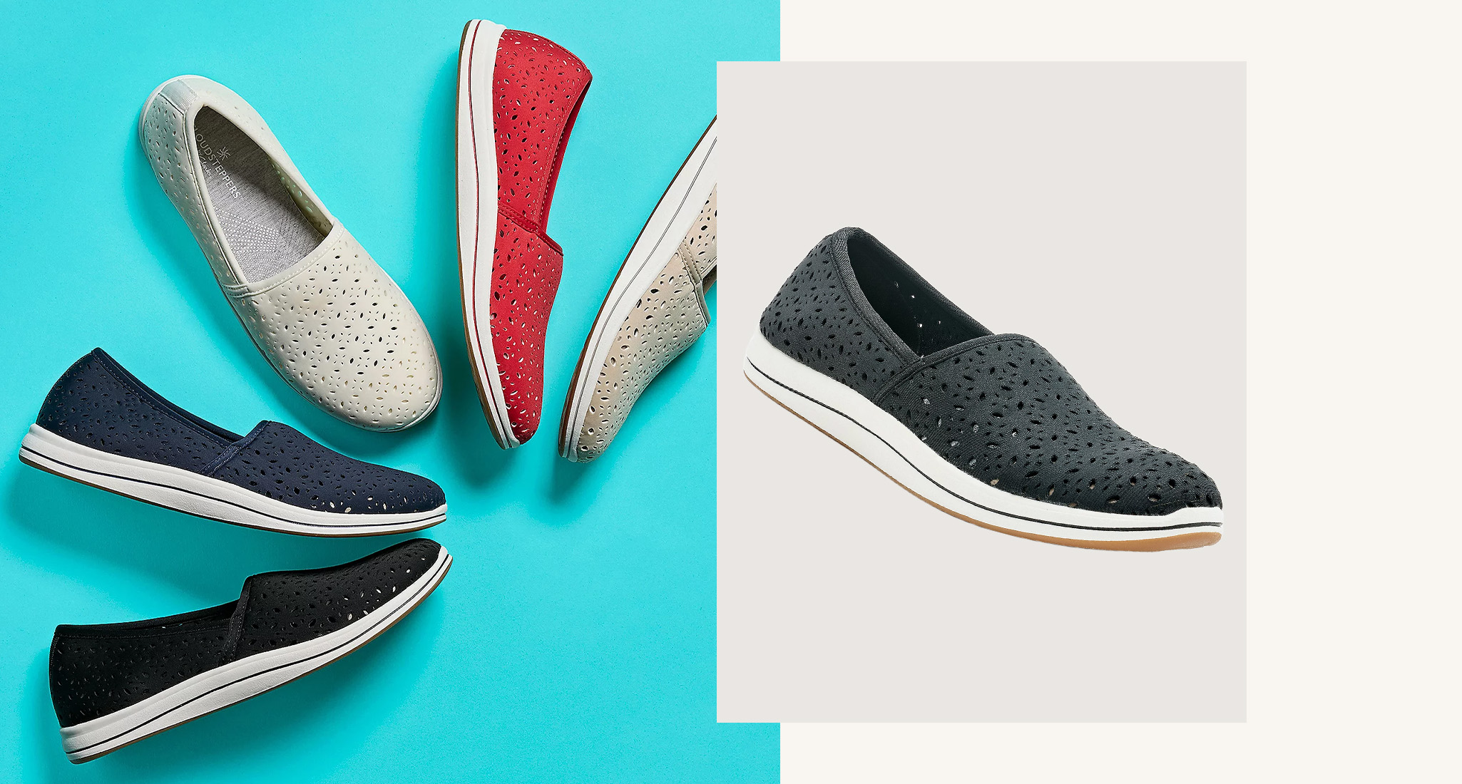 The Clarks Cloudsteppers Perforated Slip-Ons.