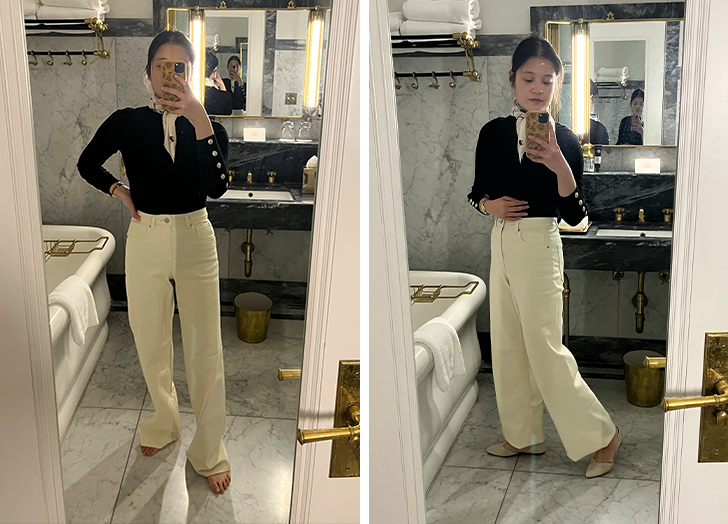 fabletics denim launch: high rise wide leg