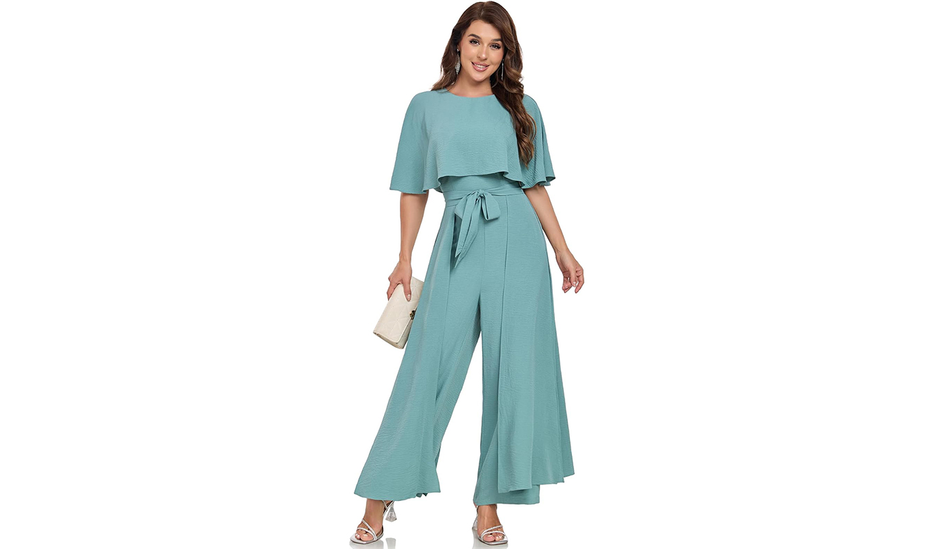formal jumpsuits for wedding season: DGHBVS Store cape jumpsuit