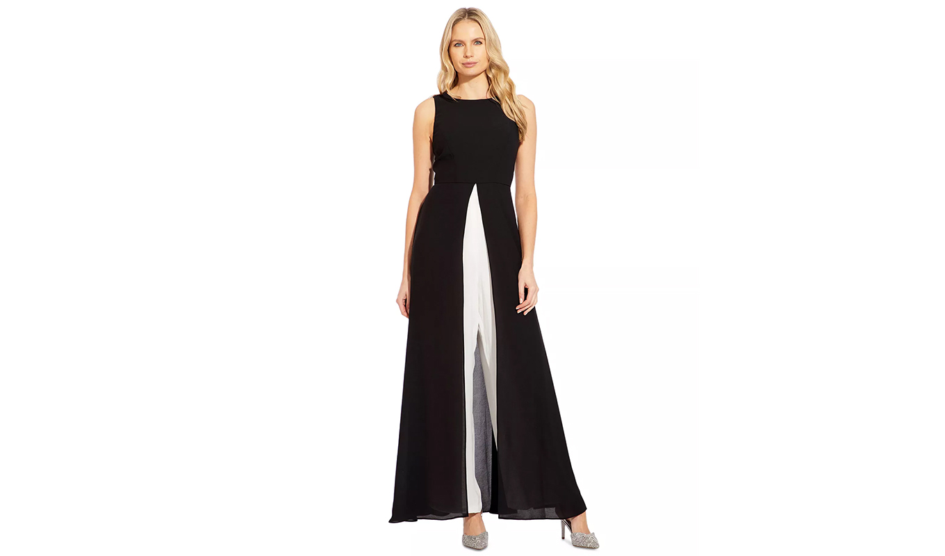 formal jumpsuits for wedding season: adrianna papell colorblock jumpsuit