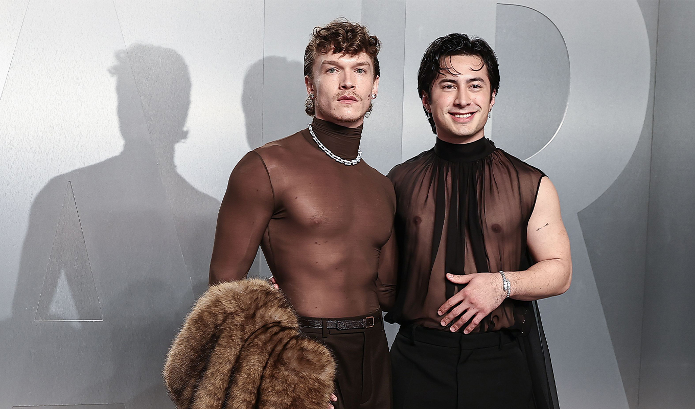 heated rivalry connor storrie hudson williams sheer shirts oscars 1