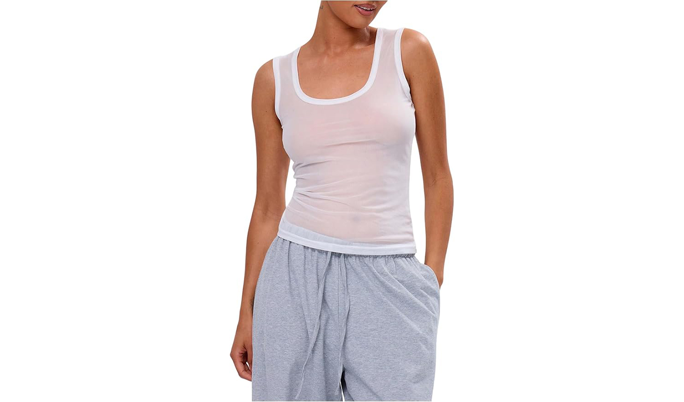 margot robbie sheer tank chanel paris fashion week roseseek tank