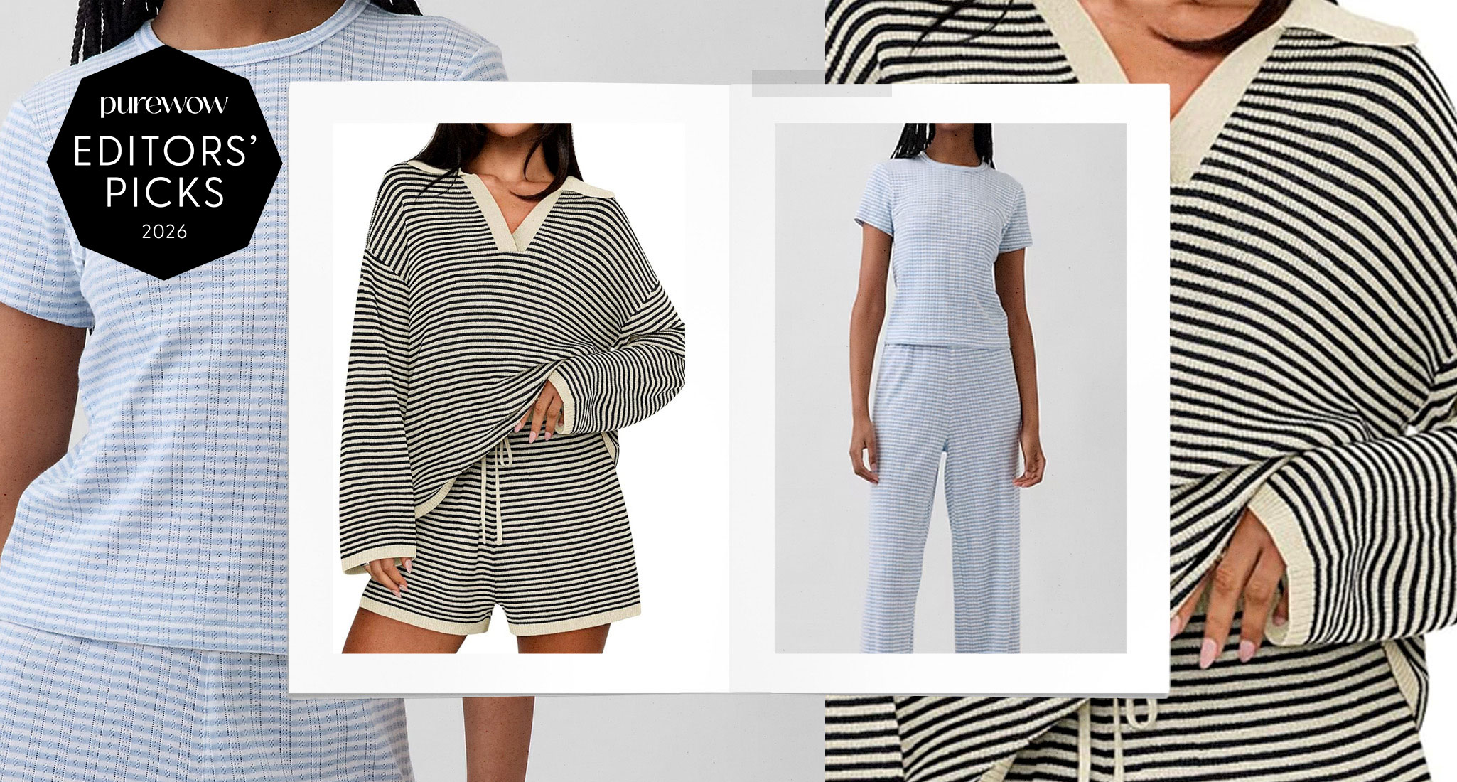 Best Lounge Sets for Petites: Blue and striped sets