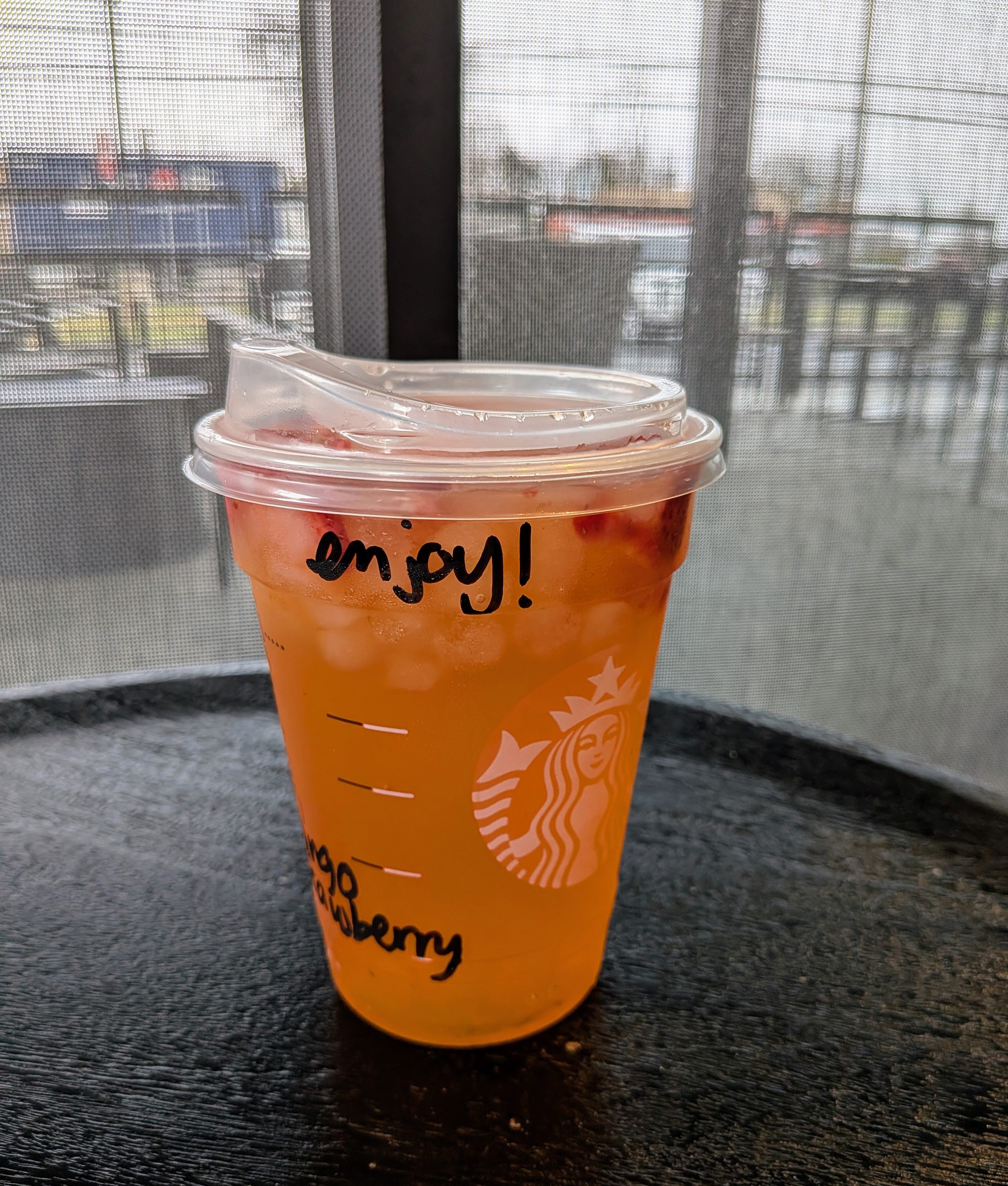 mango strawberry refresher at starbucks