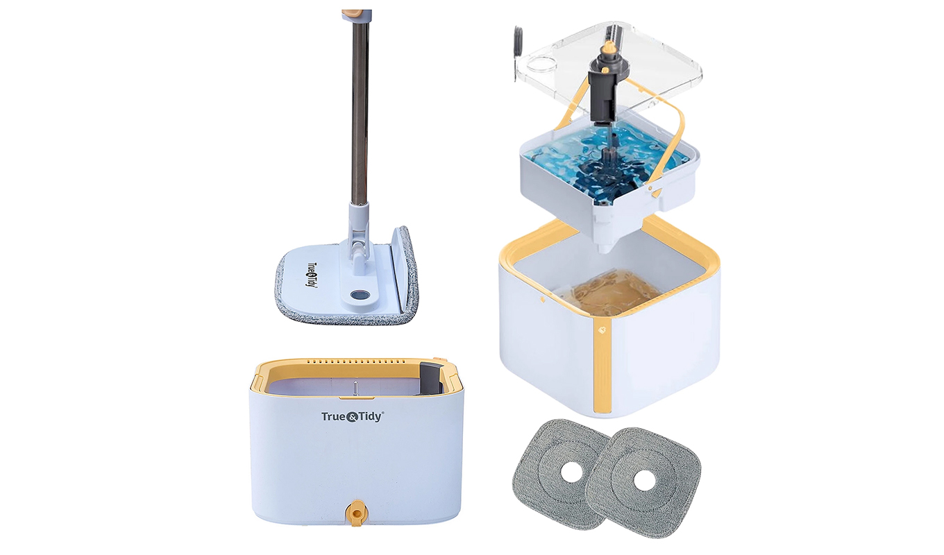 The True & Tidy Dual Clean Bucket Spin Mop with Triple Jet Stream.