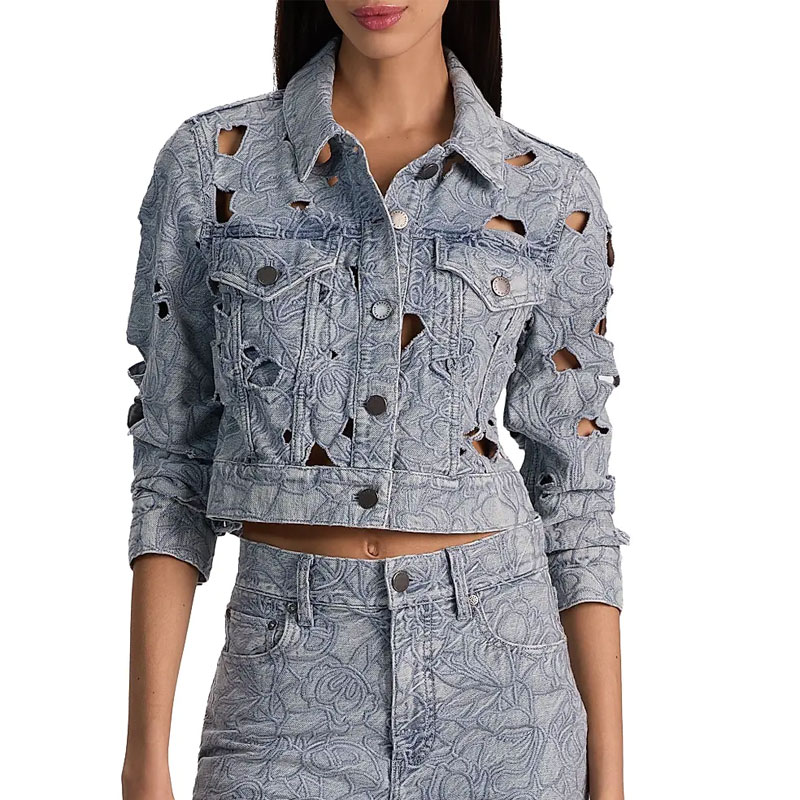 jean jacket outfits alice and olivia embroidered jacket