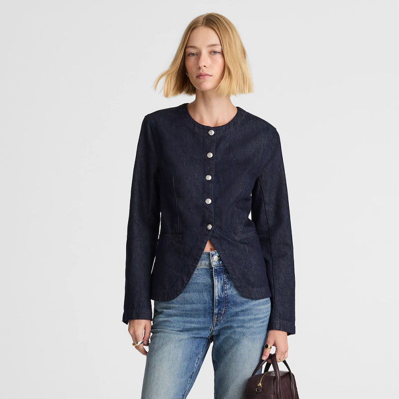 jean jacket outfits madewell collarless jacket