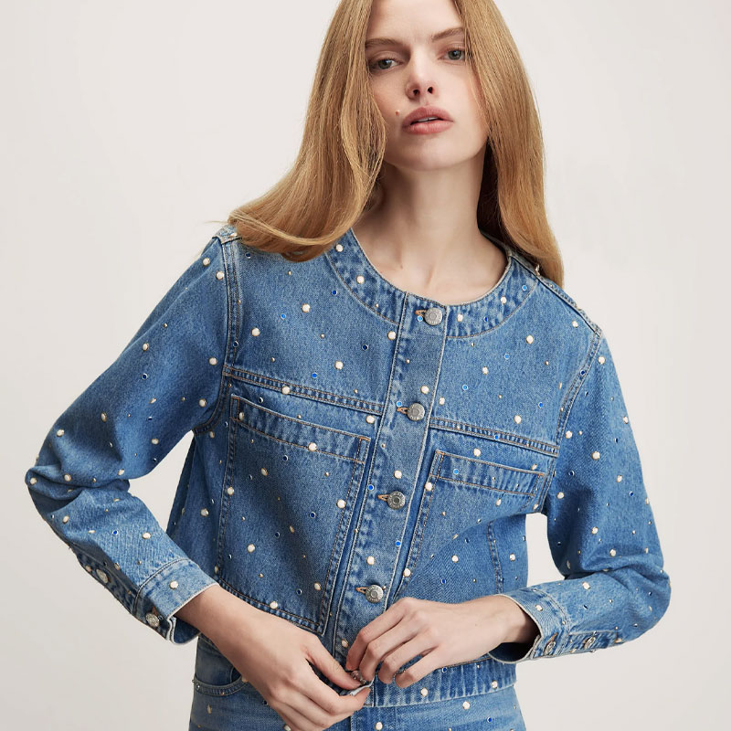 jean jacket outfits veronica beard cropped studded jacket