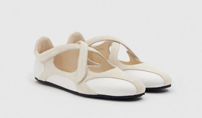 sporty ballet flat trend: reformation terra ballet sneaker