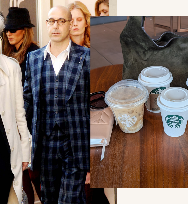 starbucks devil wears prada cast next to starbucks collaboration drinks