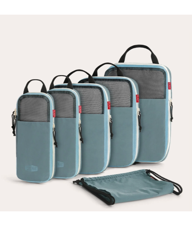 bagsmart packing cubes, five in a row