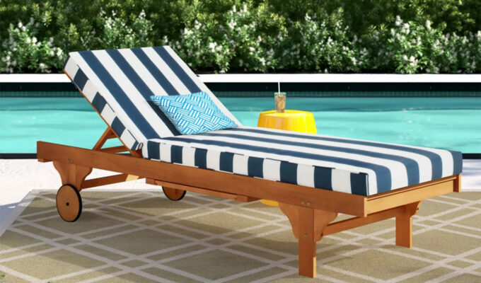 The Sol 72 Outdoor Alvah Eucalyptus Wood Chaise Lounge.