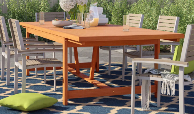 The Lark Manor Alyisa Eucalyptus Extendable Dining Table.