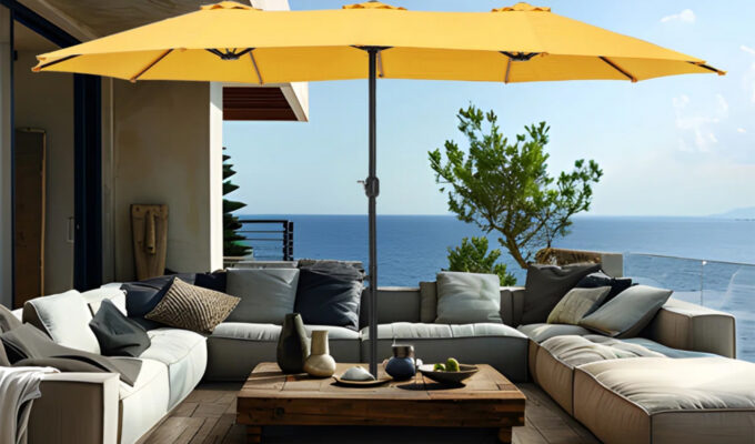 The Sol 72 Outdoor Nyasia Market Umbrella With Base.