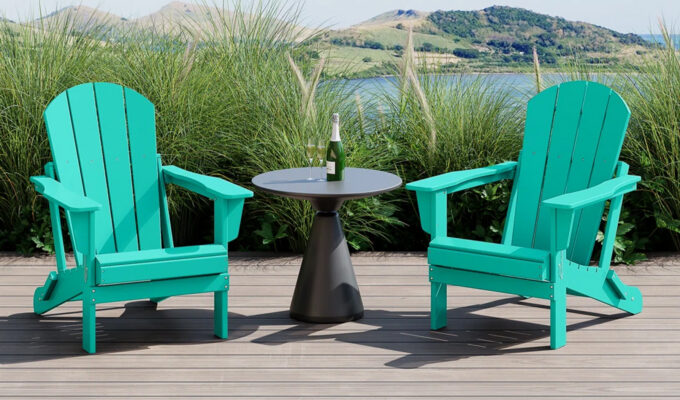 The Wade Logan Laguna Foldable Outdoor Adirondack Set.