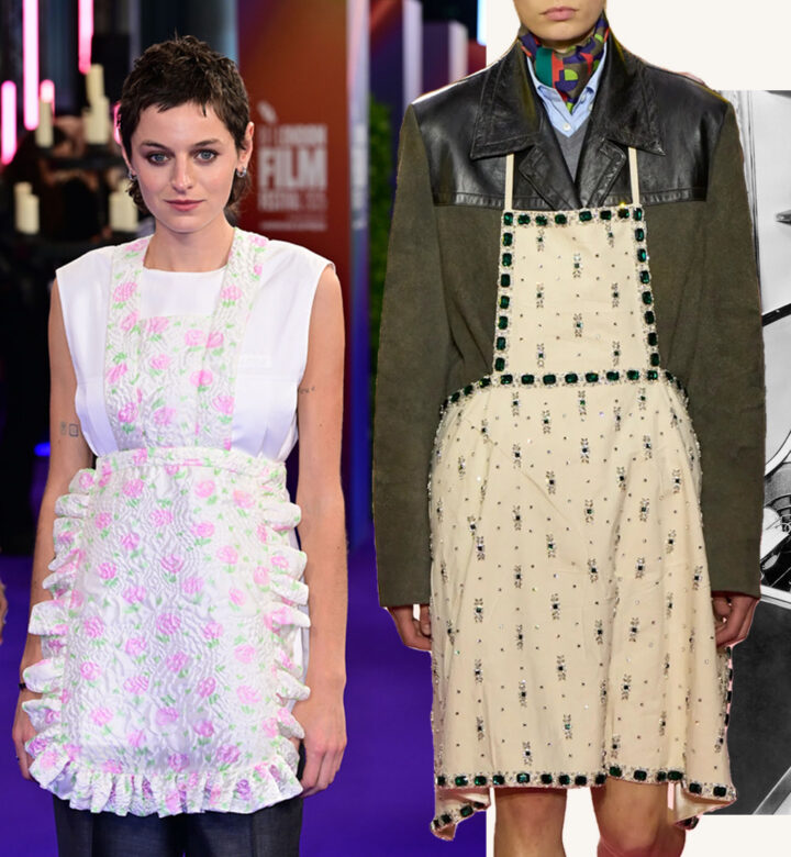 Anti-Apron Trend: Miu Miu aprons, Emma Corrin, 1950s housewife