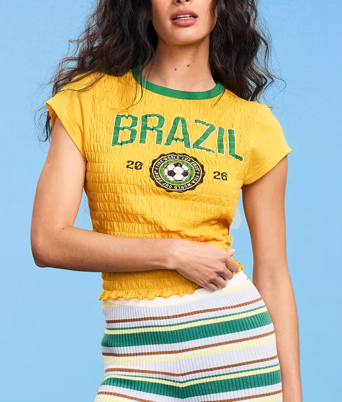 FIFArina Style 2026: Old Navy smocked Brazil soccer shirt