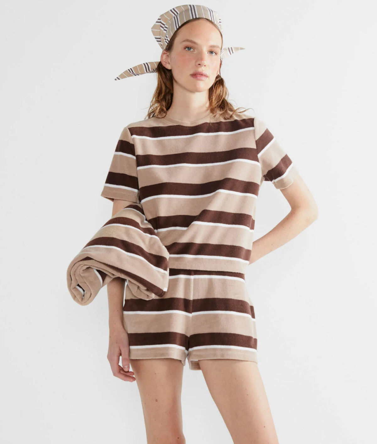 Terry Cloth Coverup Sets: Brown Striped Kule Set