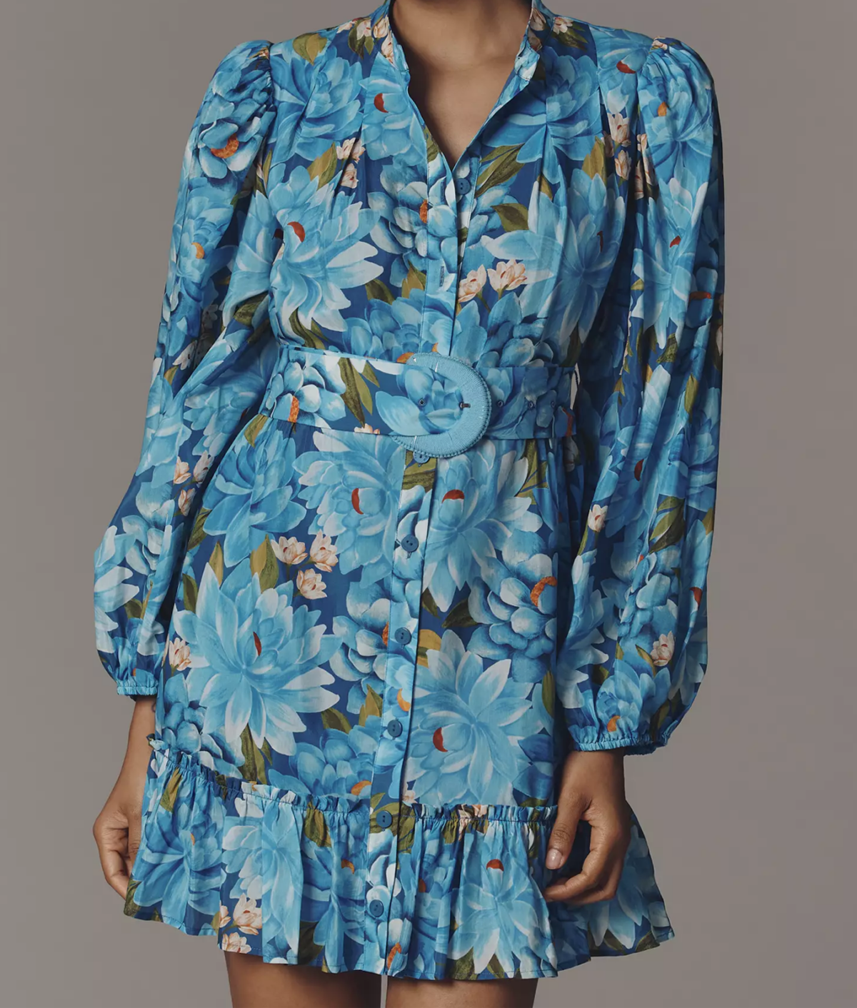 Farm Rio x Anthropologie Blue Floral Belted Mini Dresses
