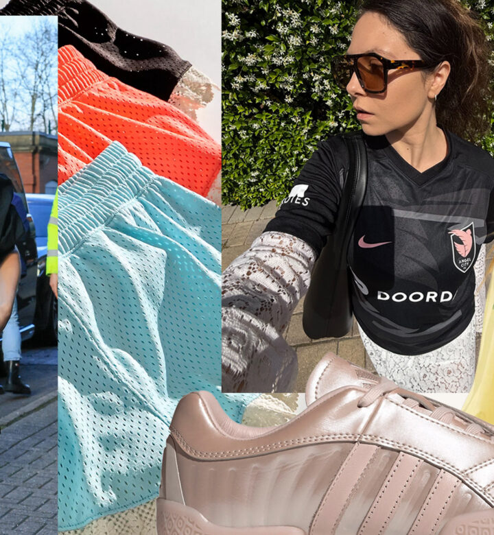FIFArina Style 2026: Collage featuring original photo by Stephanie Maida, Alexa Chung, Urban Outfitters lace jersey, Adidas pink ballet sneakers