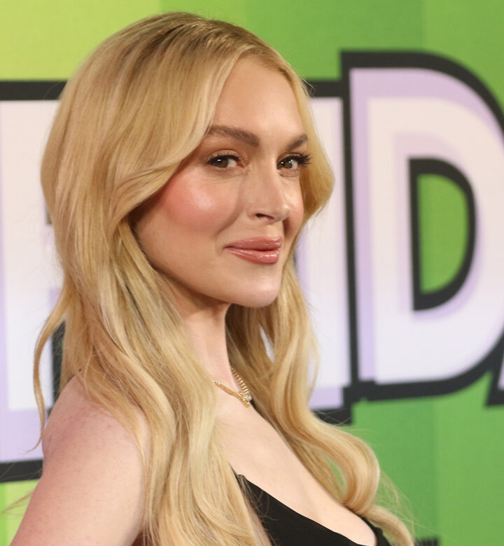 lindsay lohan sewn into dress disney upfront