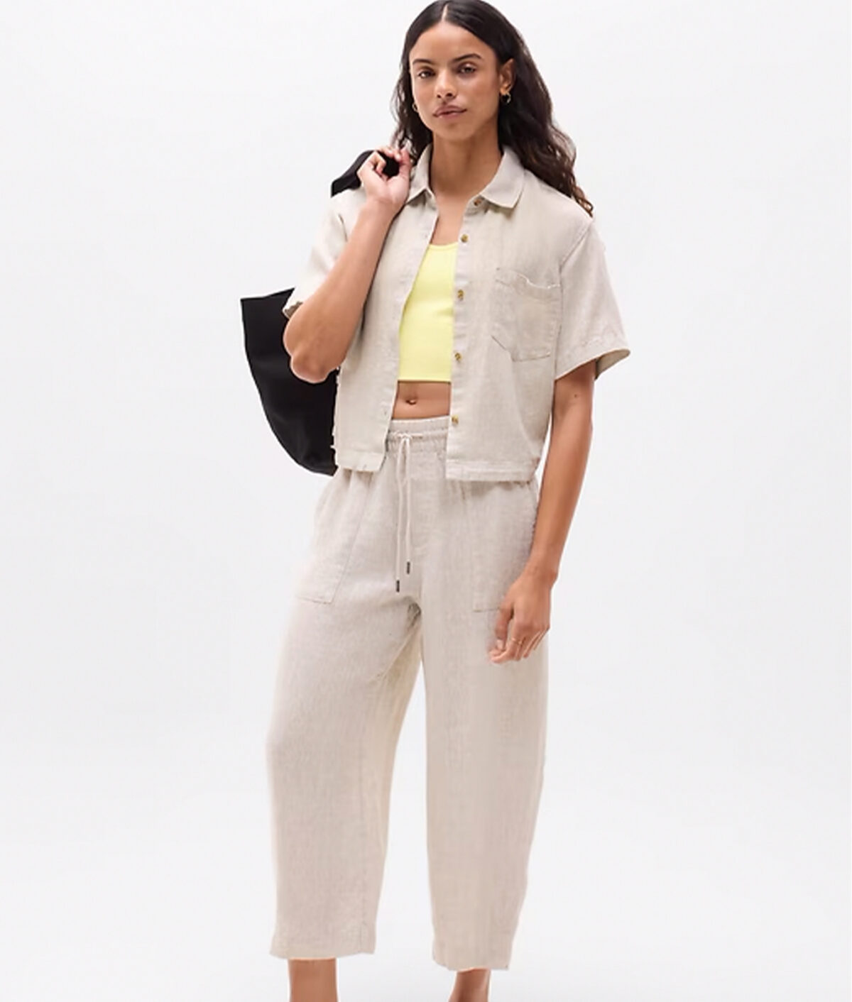 linen pants: Athleta Retreat Linen Barrel Pants