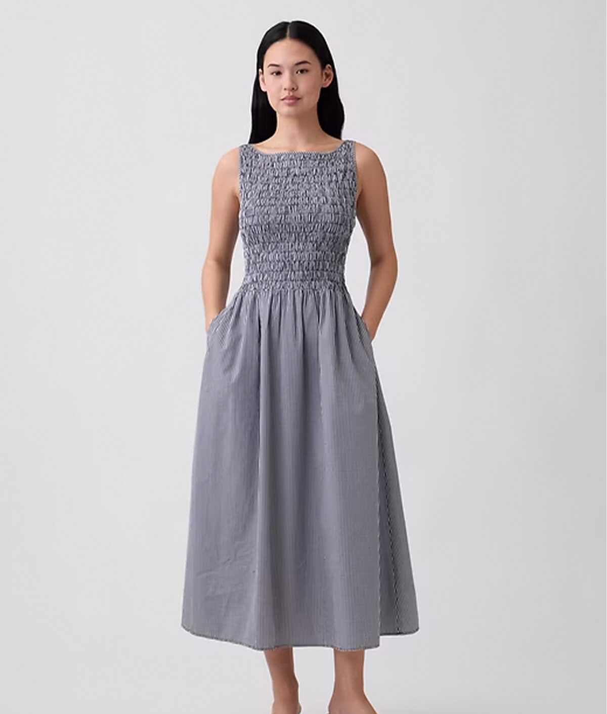 selena gomez smocked sundress: gap cotton boatneck maxi dress