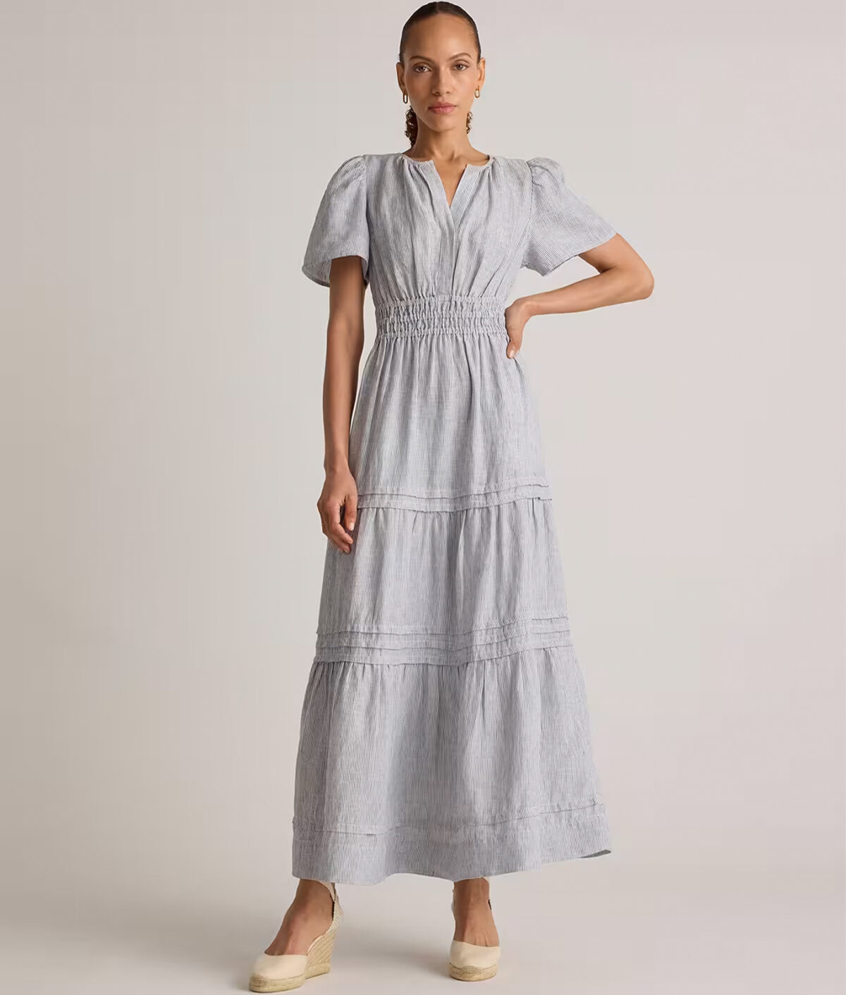 selena gomez smocked sundress: quince linen maxi dress