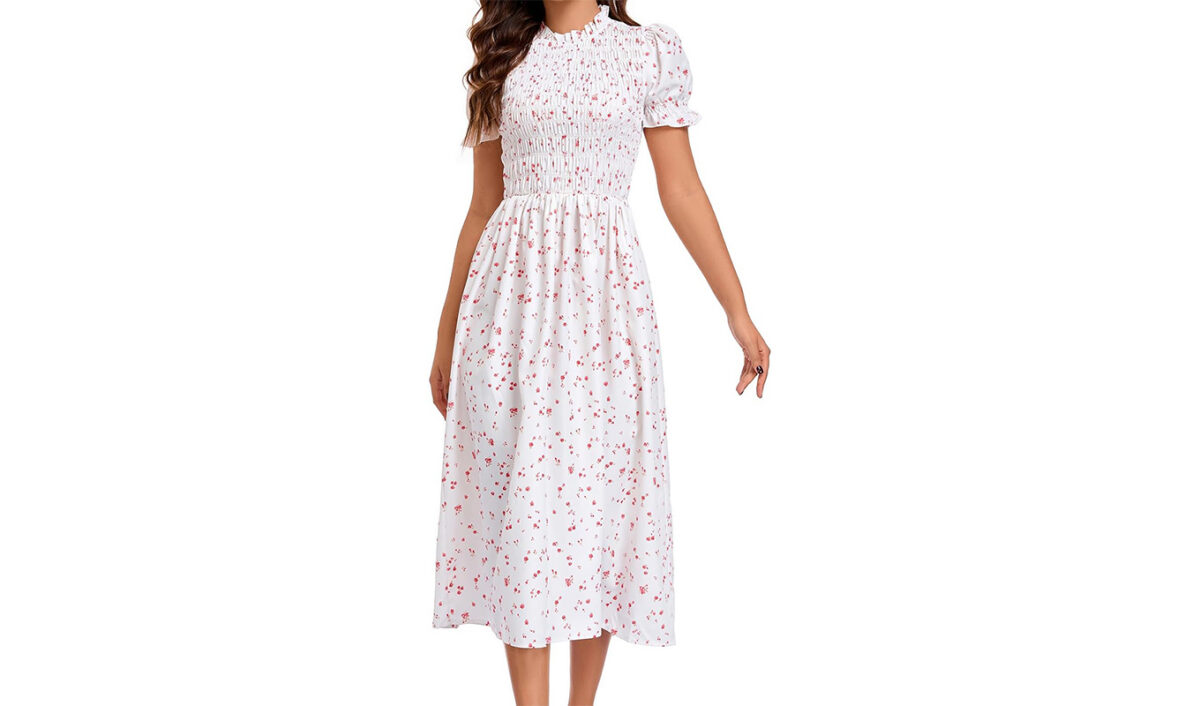 selena gomez smocked sundress: rihoas puffy sleeve sundress