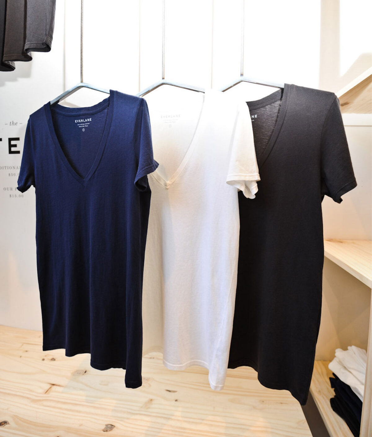 shein-everlane-deal: everlane t-shirt rack