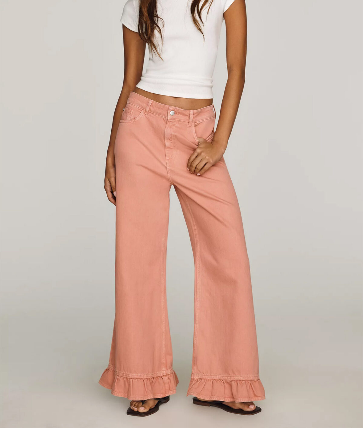 taylor swift wide leg jeans knicks: pilcro ruffled wide leg jeans