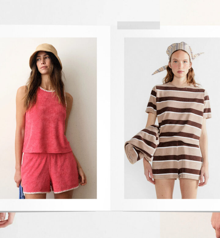 Terry Cloth Coverup Short Sets: Brown Stripe and Red Tank set hero