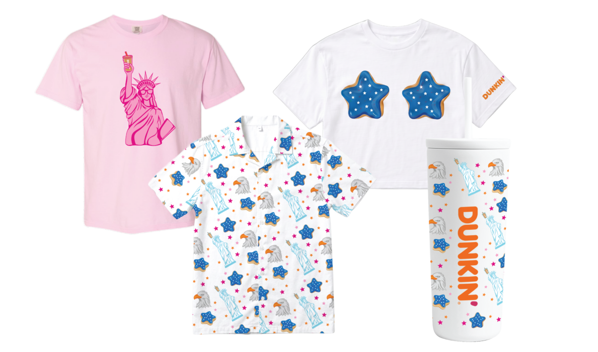 dunkin' july 4th merch includes shirts and cups