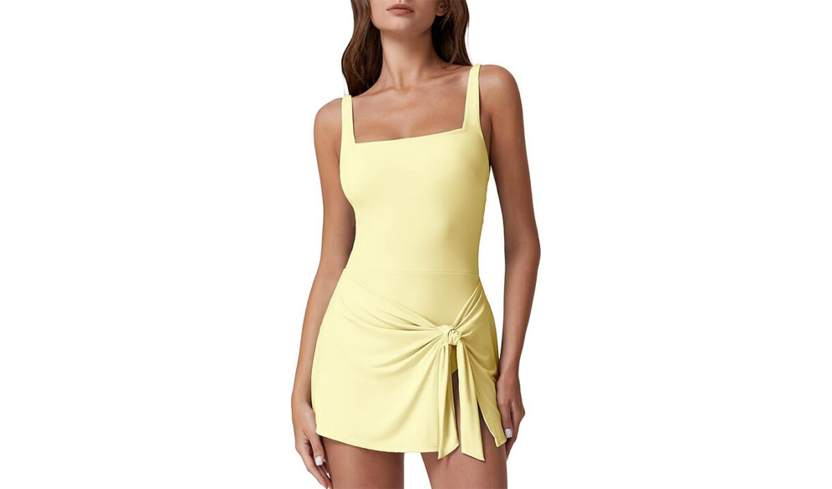 amazon prime day fashion deals: QINSEN Square Neck Swim Dress